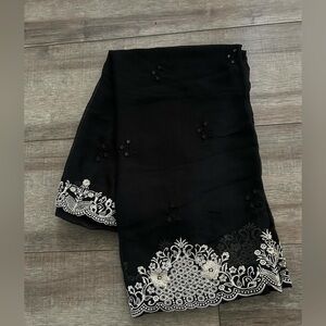 NEW BLACK CHIFFON WHITE EMBROIDERY DUPATTA, SHAWL, SCARF